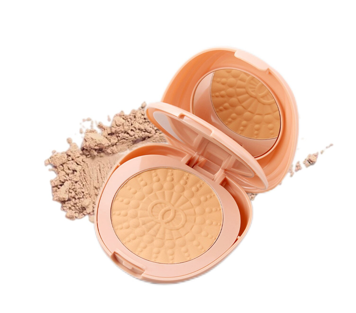 Miss Rose Elegant Dual-Tone Compact Powder with Built-in Mirror & Puff, Full Coverage Face Makeup, Neutral Pressed Powder