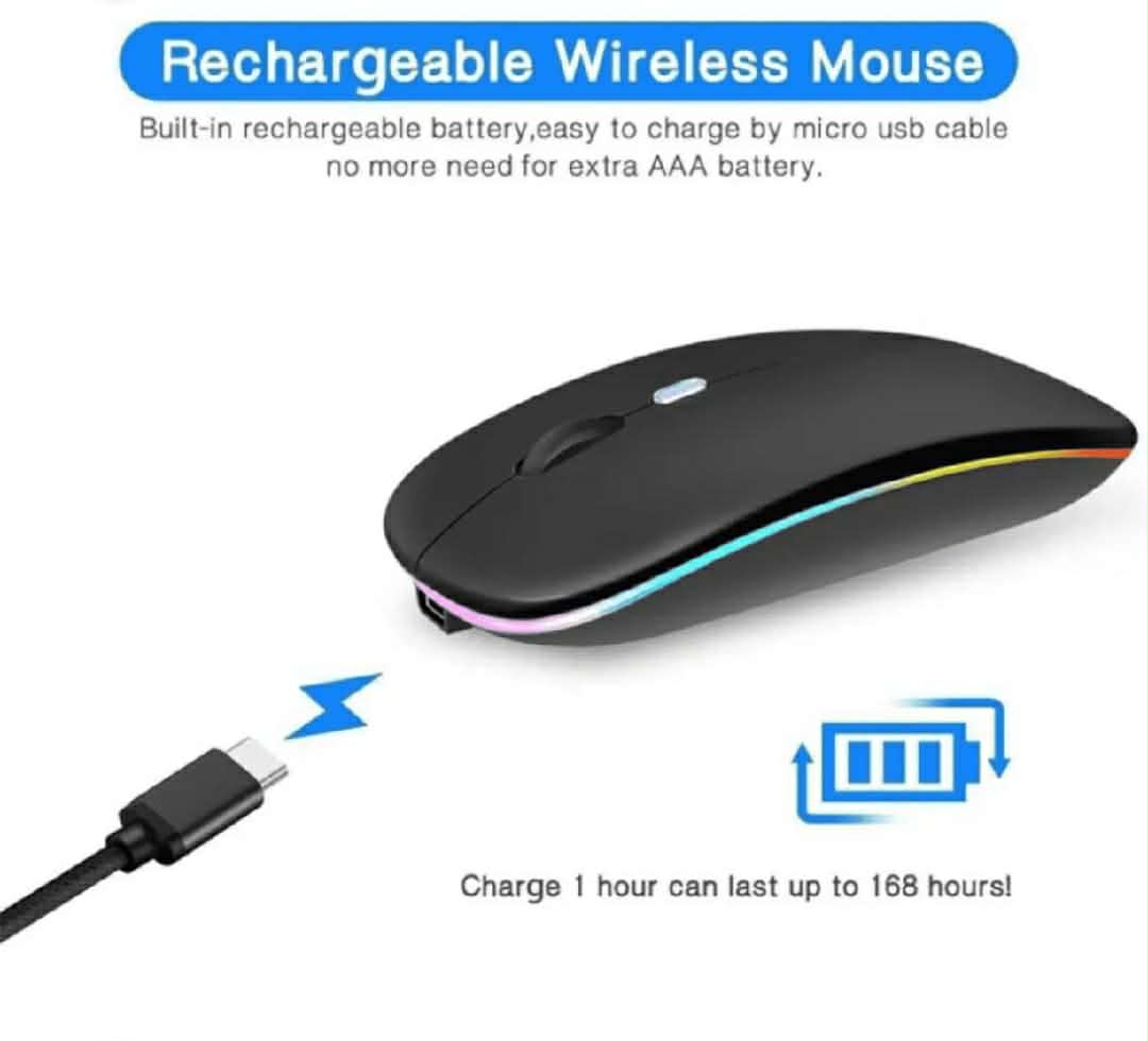HP W10 Wireless Rechargeable Mouse Dual Mode | Bluetooth & 2.4GHz | Silent Click Adjustable DPI | Slim Ergonomic Optical Gaming & Office Mouse for PC Laptop Computer