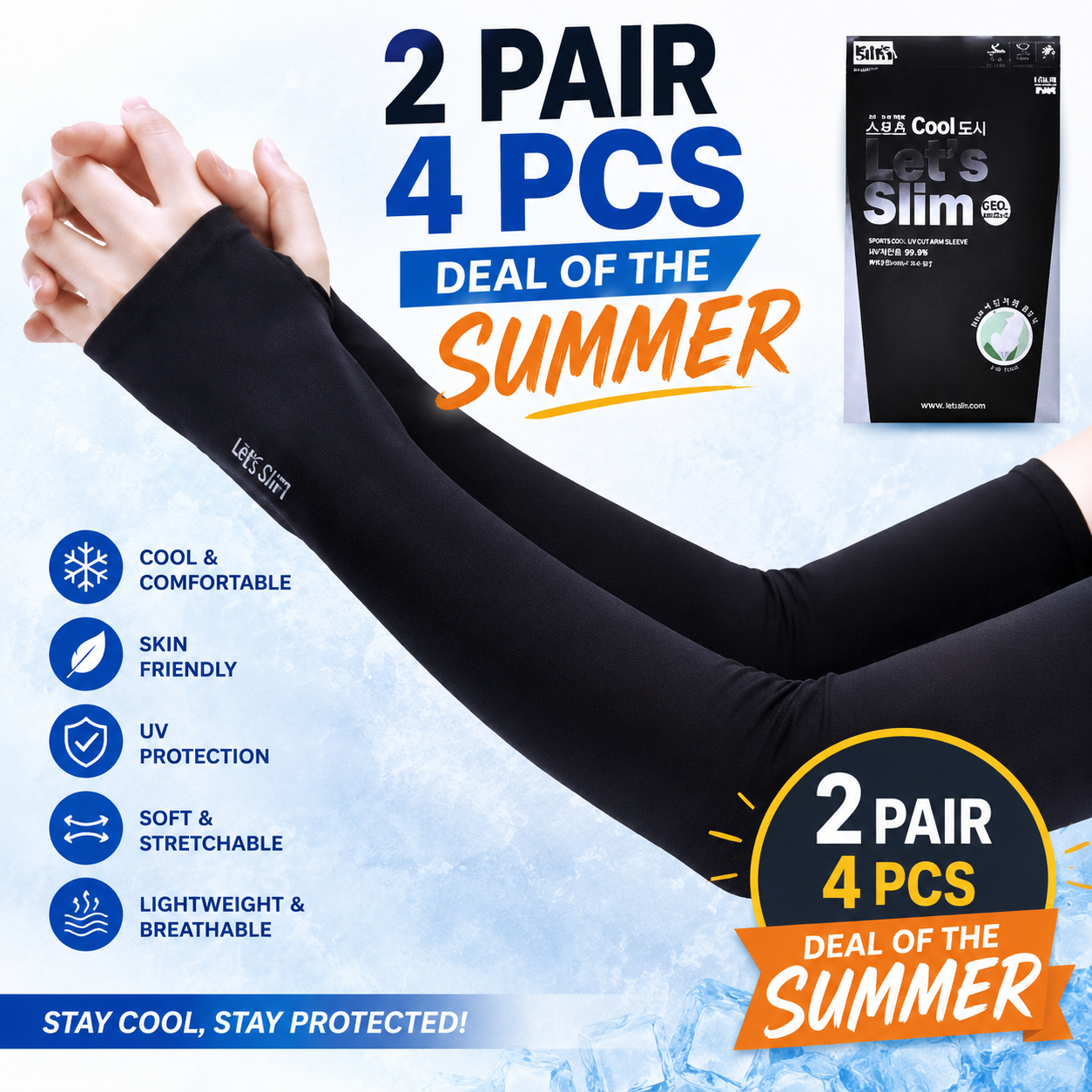 Pack of 2 Pairs Imported Arm Sleeves Thumb Hole UV Protection Cooling Sleeves for Men Women Boys Girls