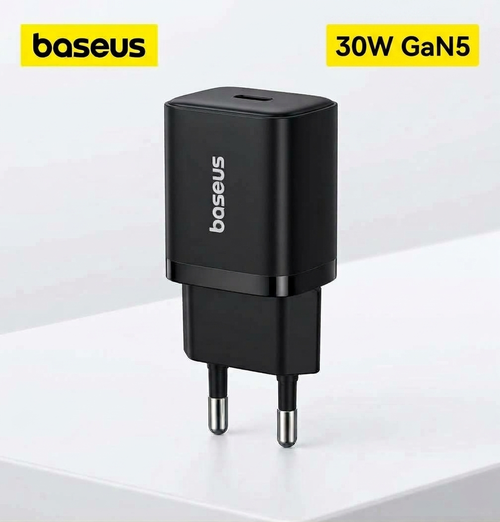 Baseus 30W PD China Laat GaN5 USB-C PPS and PD Fast Charger Adapter for Samsung Galaxy, Google Pixel All Mobiles Supported With Universal Compatibility