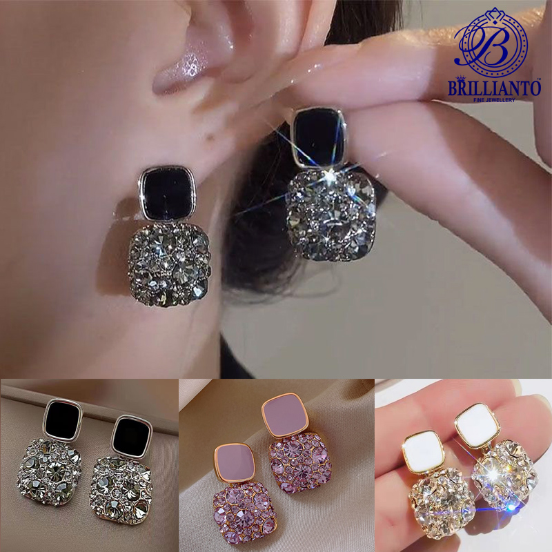Crystal Square Earrings For Girls and Women Black Purple and White Simple Stylish New Design Korean High Quality Drop Earrings