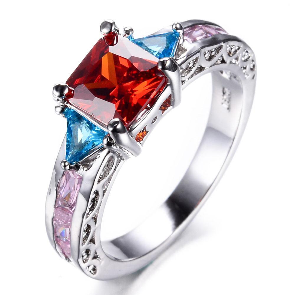 Wedding Engagement Collection Multi Red Blue White Shiny Zircon Diamond Rings for Girls & Women - RW0896