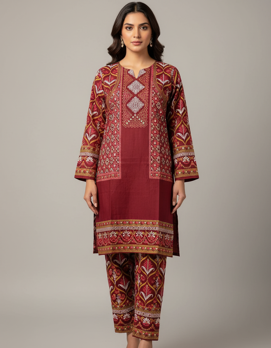 Stylish Era Stitched 3D Printed jacket style 2pc Dress for Women