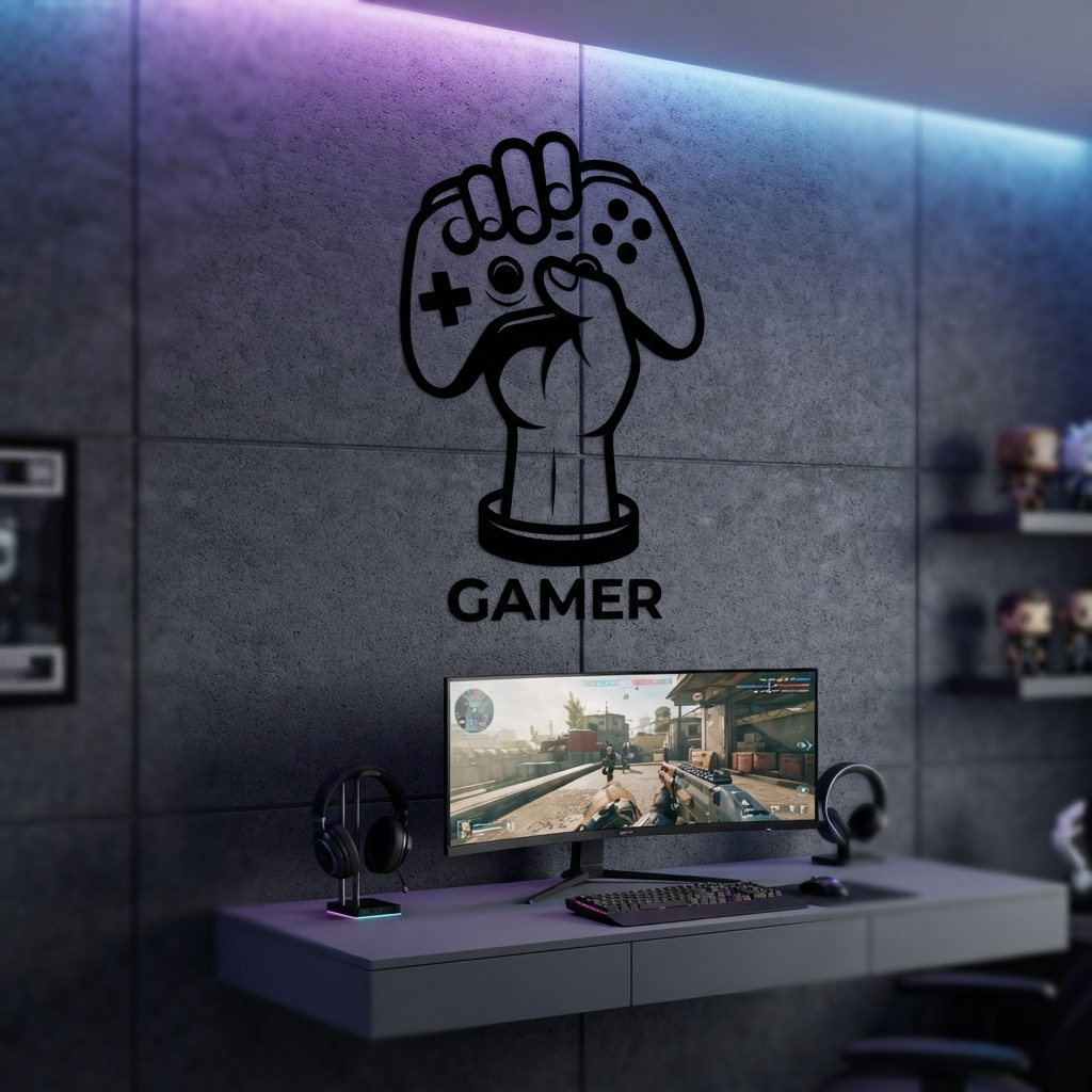 Gamer Hand with Console Wall Sticker PVC Vinyl Decal | Gaming Controller Wall Art | Gamer Room Bedroom Setup Decor | 12 x 18 Inch