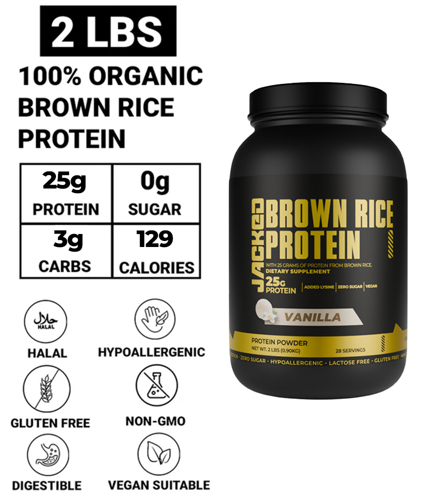 Jacked Nutrition Brown Rice Protein Powder – 2 LBS (28 Servings) | Plant-Based | Lactose-Free | Vegan-Friendly