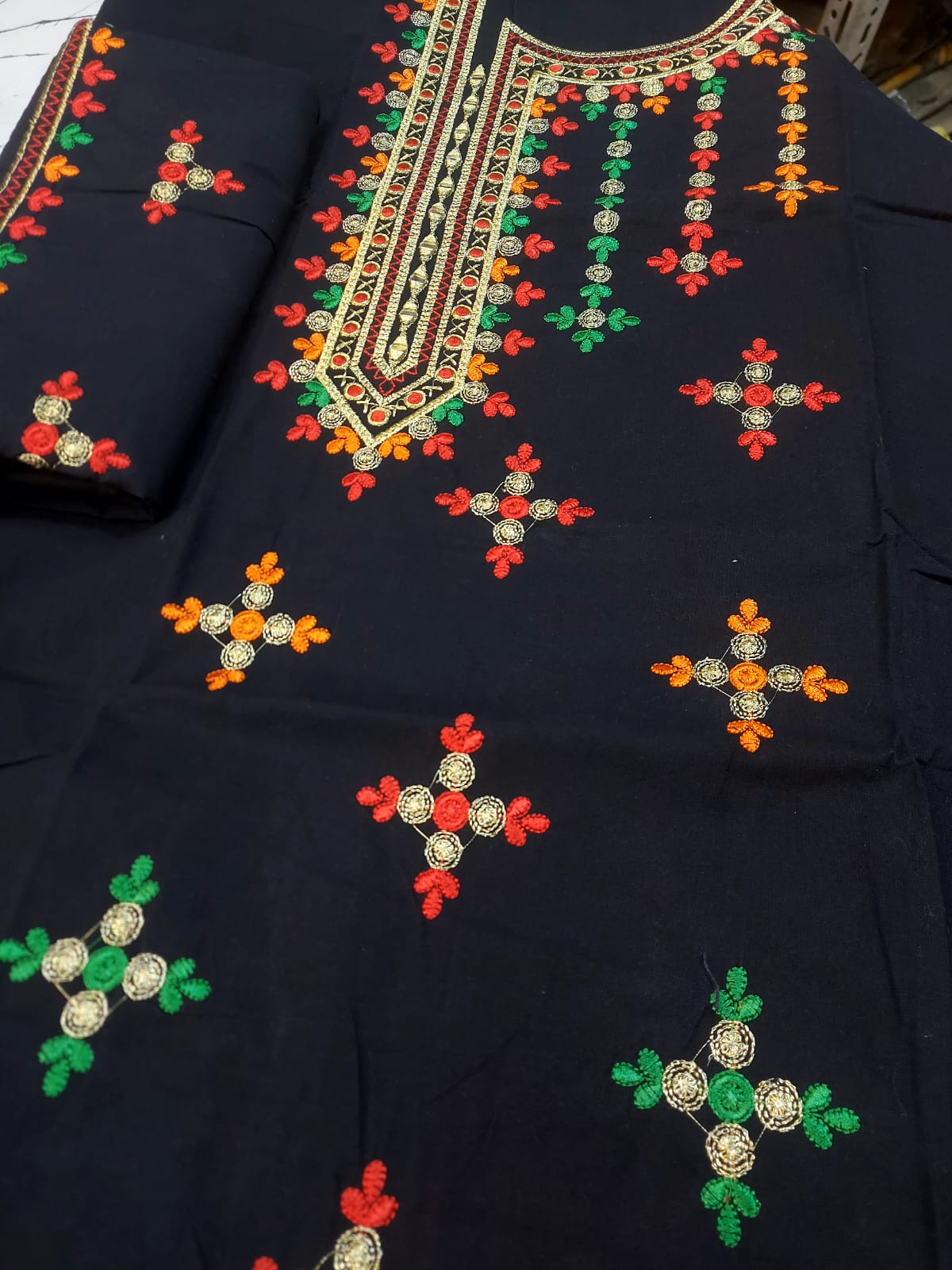 Unstitched Cotton Embroidered 2 Pcs Suit  Embroidered Shirt & Embroidered Trouser  Premium Summer Collection
