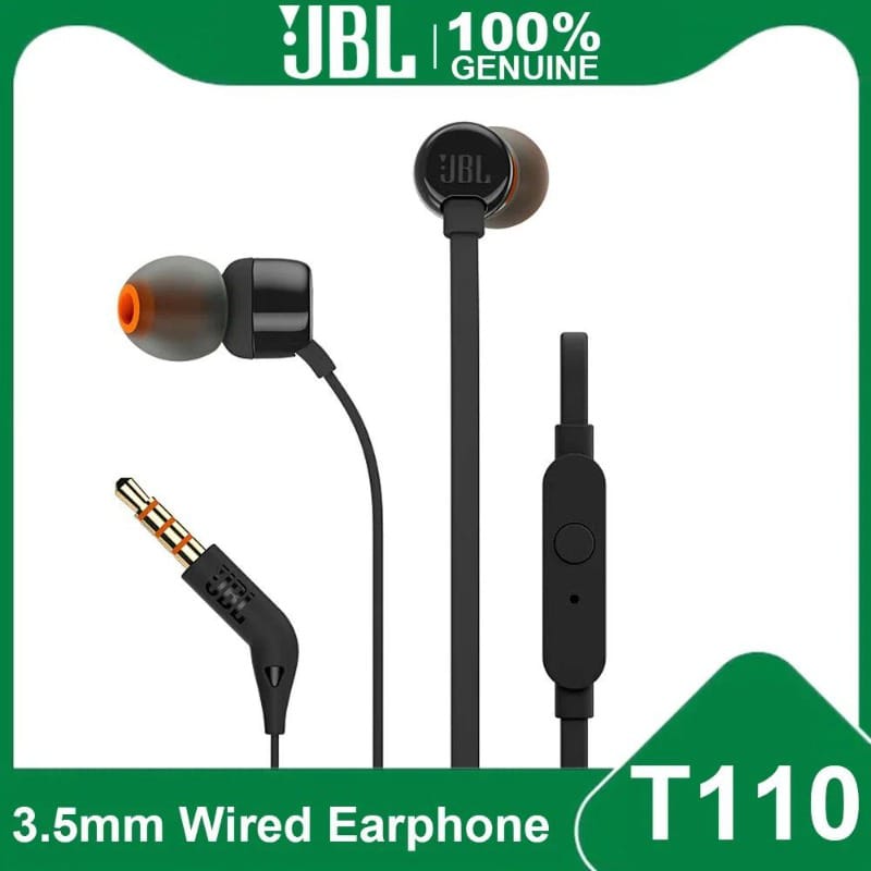 Original New T.110 3.5mm Wired Earphones True Stereo Music Deep Bass Gaming Earbuds Sports Headset In-line Control Handsfree with Microphone Universal Compatibility