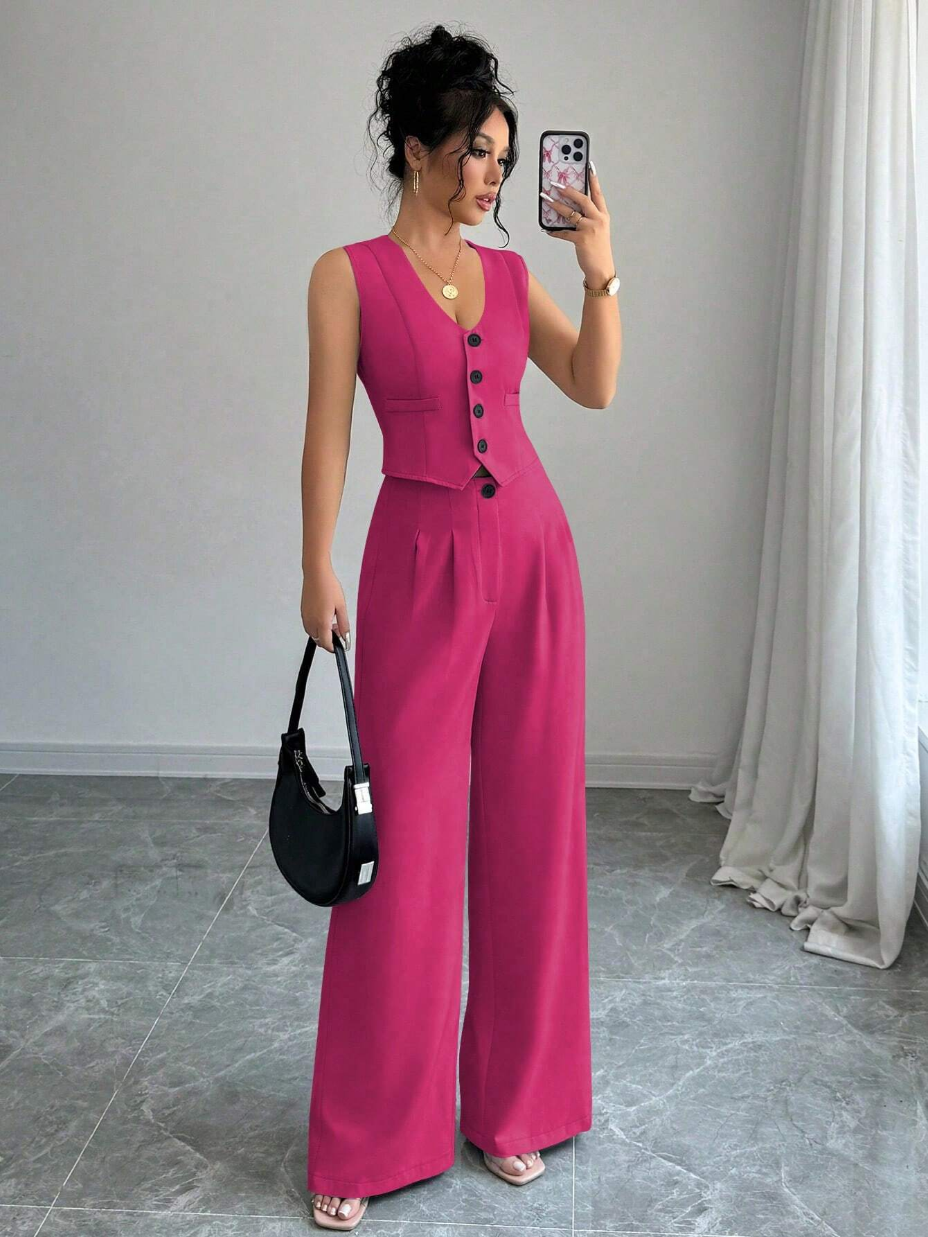 SLEEVELESS BLAZER VEST AND SUIT PANTS SET