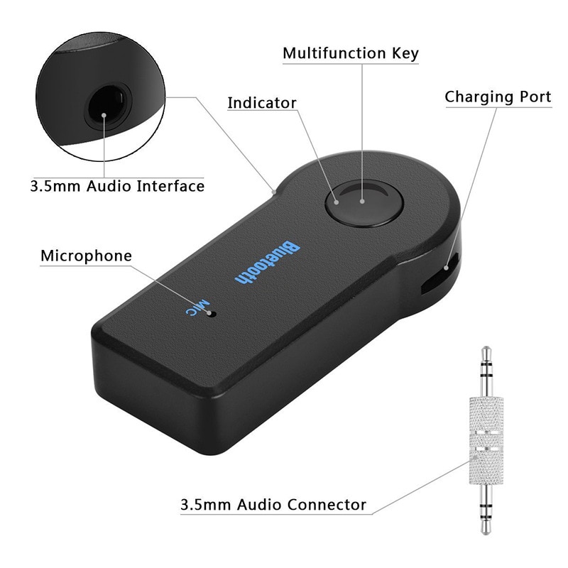 Bluetooth Aux Car Transmitter Rechargeable Audio Receiver Handsfree with Mic | Universal 3.5mm Jack Wireless Auto Stereo Audio Adapter for Car Home Speaker PC | Portable A2DP Music Streaming Receiver with FREE Aux Connector – Abid Store