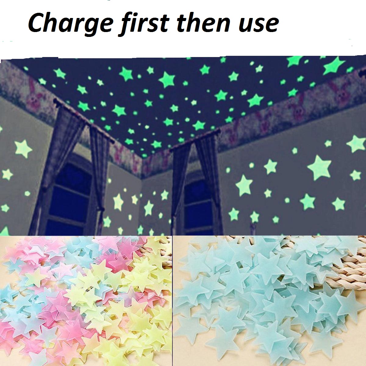 Pack of 100 3D Stars Glow in the Dark Wall Stickers Luminous Fluorescent for Kids Room Bedroom Ceiling Home Decor