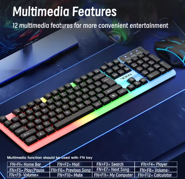 RGB Keyboard and Mouse Combo – Wired Gaming Set with 104-Key Mechanical Feel Backlit Keyboard & 1000 DPI Optical Mouse for PC