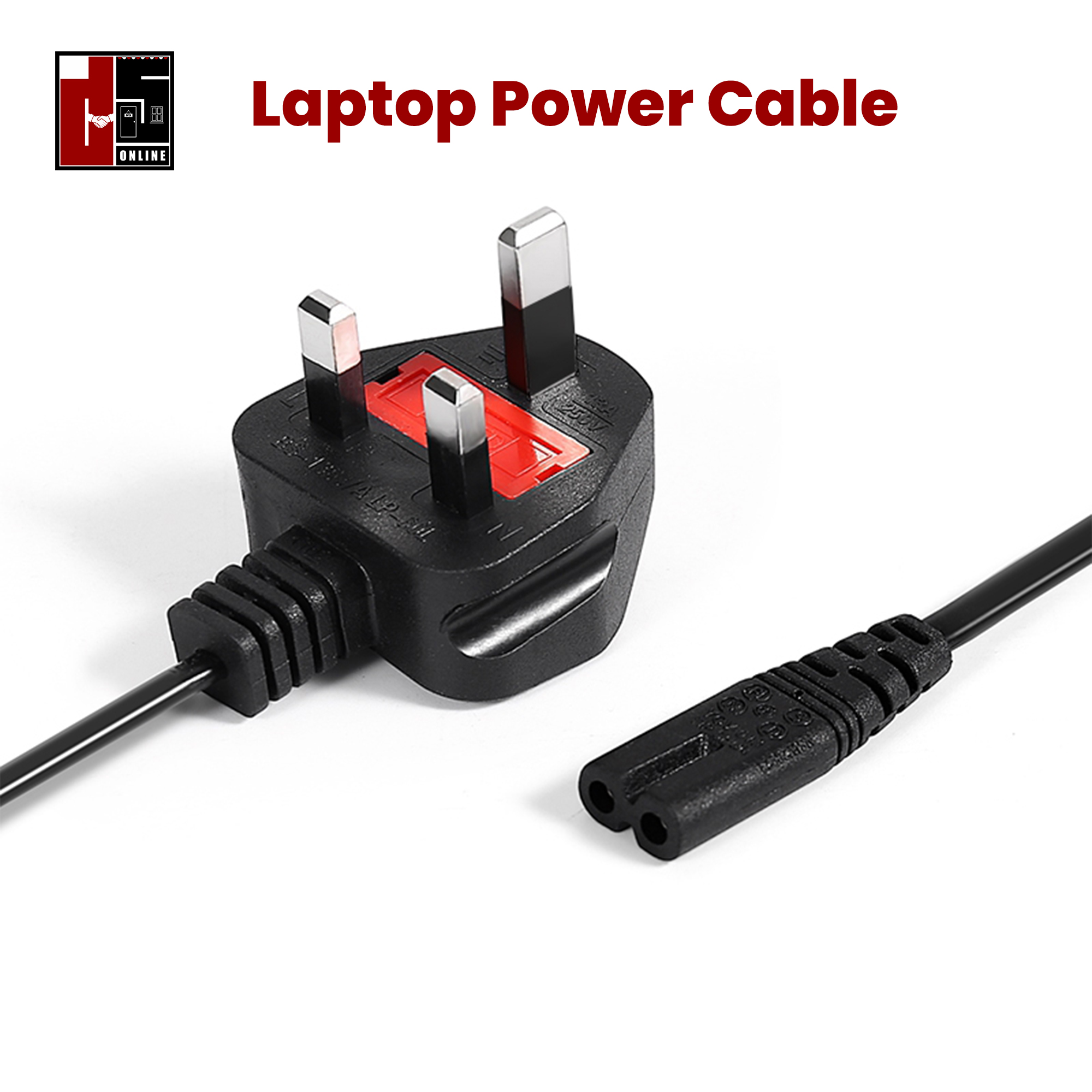 2-Pin Laptop Power Cord Cable – UK Plug Figure 8 Lead with 3A Fuse | 240V Durable Power Cable for Laptops, Monitors, Printers & Electronics (Black, 2 Metres)