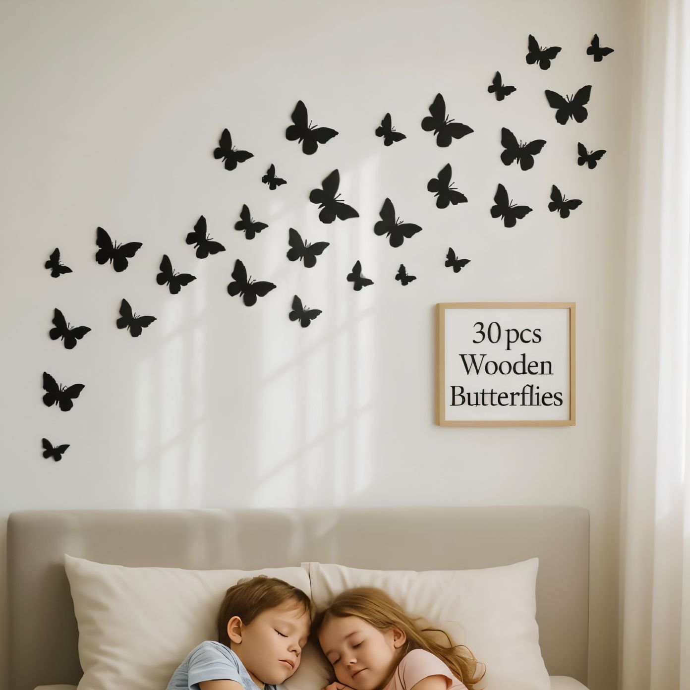 Pack of 30 Wooden 3D Butterfly Wall Decals for Living Room, Bedroom, and Kid's Room Decor