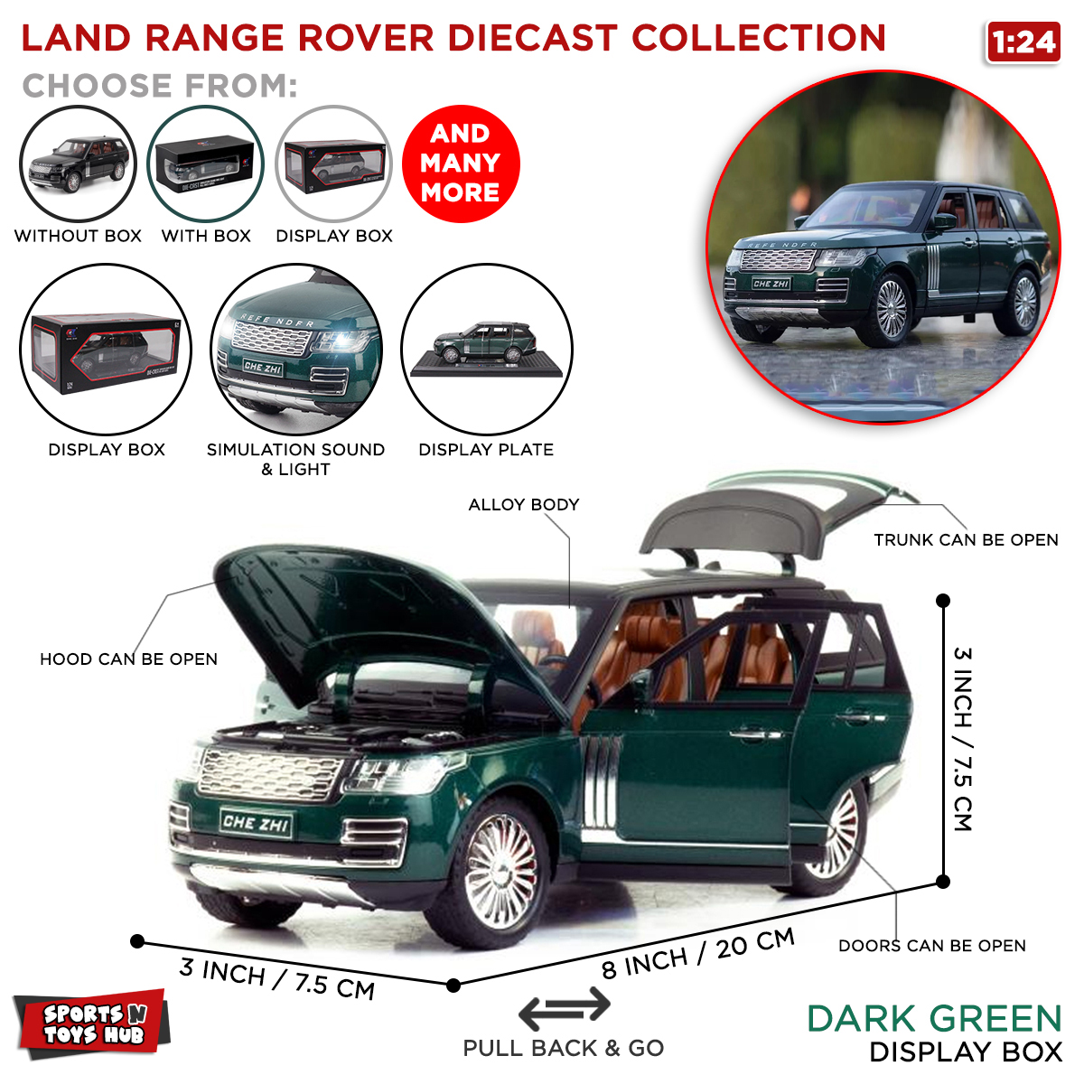 Land Range Rover Diecast Car Collection, High Simulation Sound & Light Pull  Back Die Cast Scale Model Cars Series Metal Body & Plastic Parts Alloy  Models Vehicle Che Zhi Masitso Kinsmart Kings