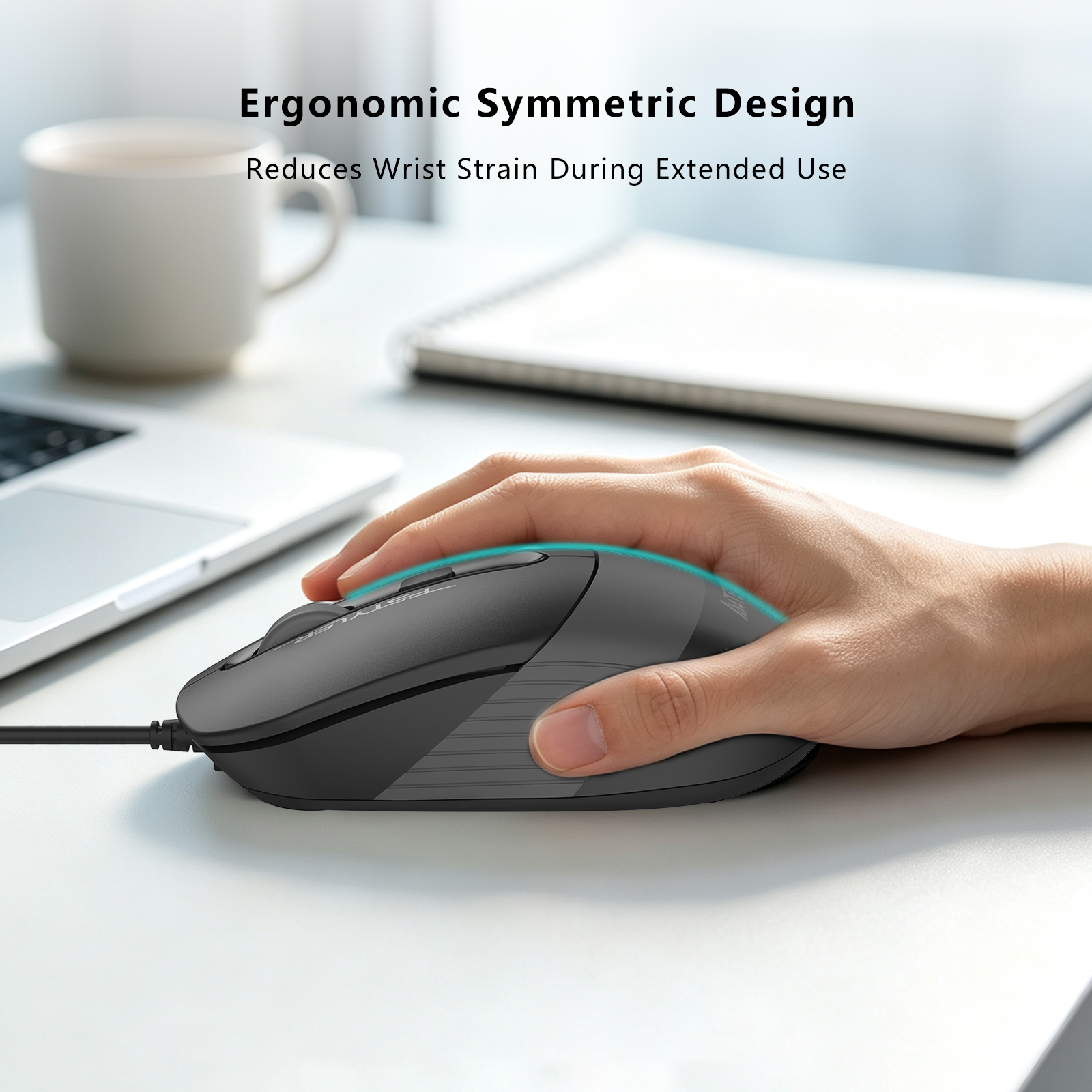 A4Tech FM10S FSTYLER - Silent Click -1600 DPI Optical Mouse - Symmetric Design - Ambidextrous - USB Cable - For PC/Laptop