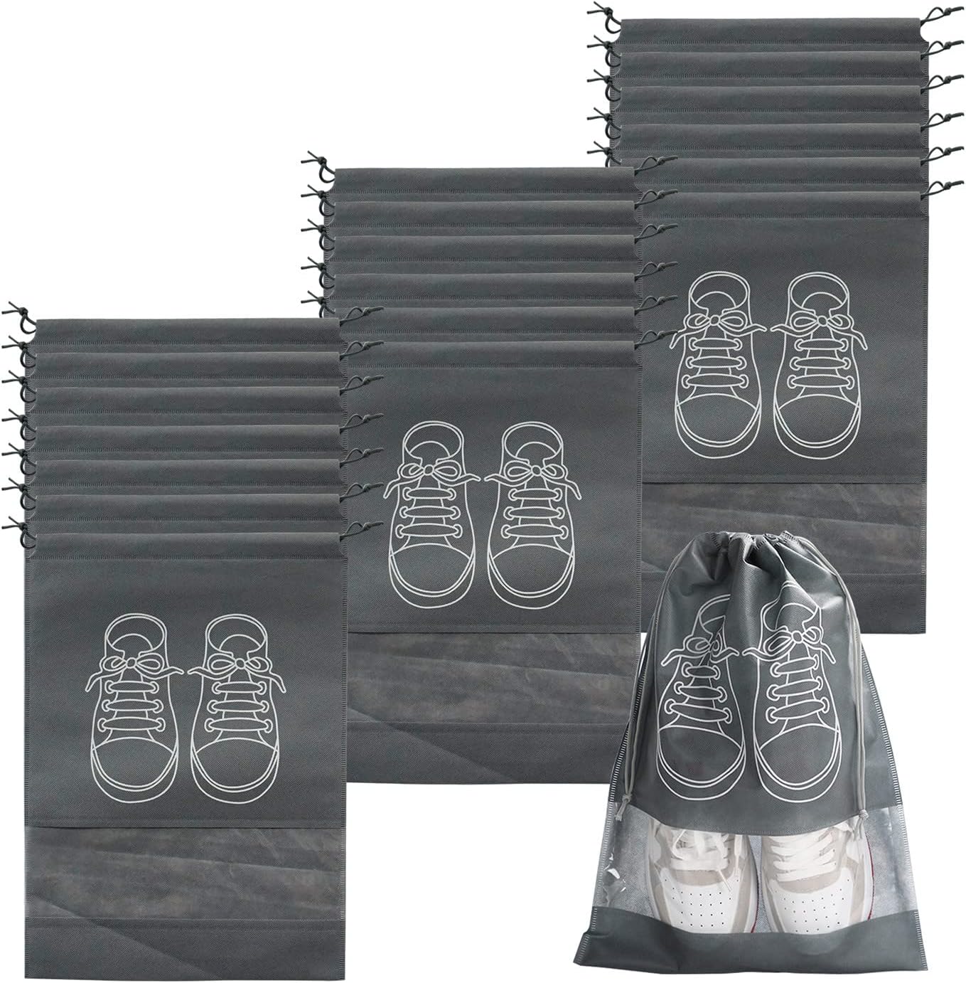 Araaish Bedding Pack of 10 Shoe Bags for Travel Dust-proof Clear Window Non-Woven with Rope packing luggage suitcase Pouch Storage Organizer for Men and Women
