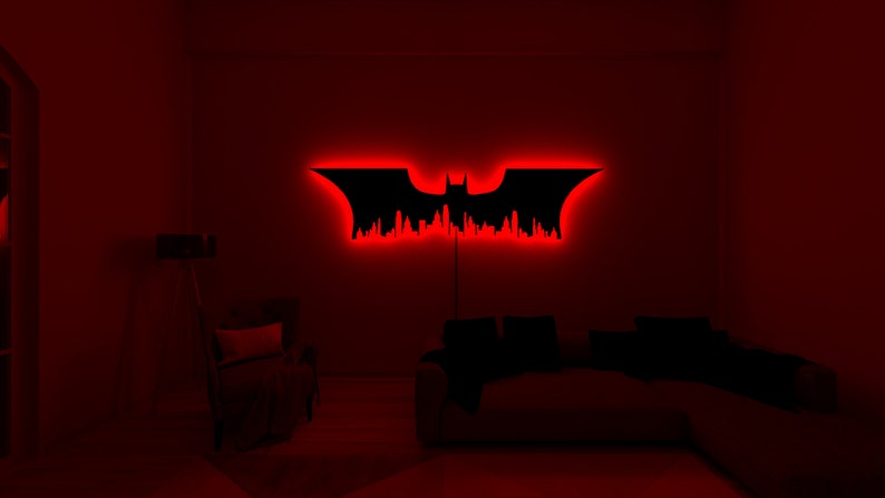 Batman-Inspired LED Wall Art Light with Multi-Color Option, 7mm Thick, Laser Cut, for Gaming and Home Decor