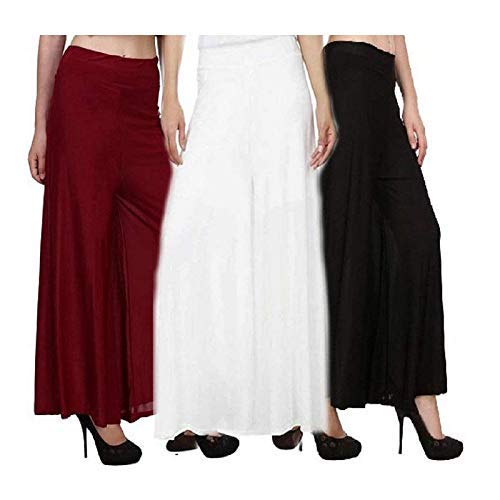 Pack Of 3 Viscose Long Palazzo Pants for Women (Black-Mahroon-White)
