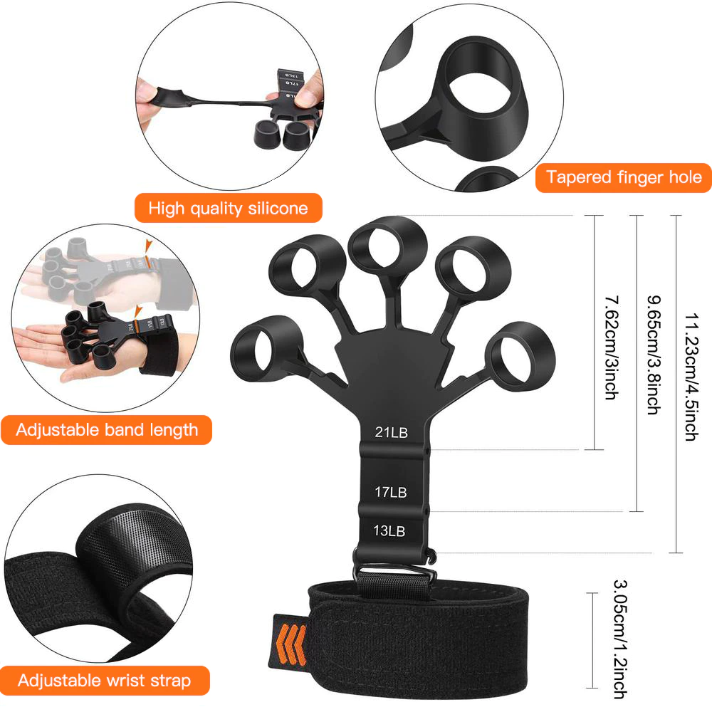 Dynamic Life Silicone Finger Gripper & Hand Strengthener| Finger Exerciser Guitar Band| Patients Rehabilitation Grip Strength Trainer with Different Resistance Levels| 5 Finger Hand Wrist Forearm Trainer Home & Gym Workout