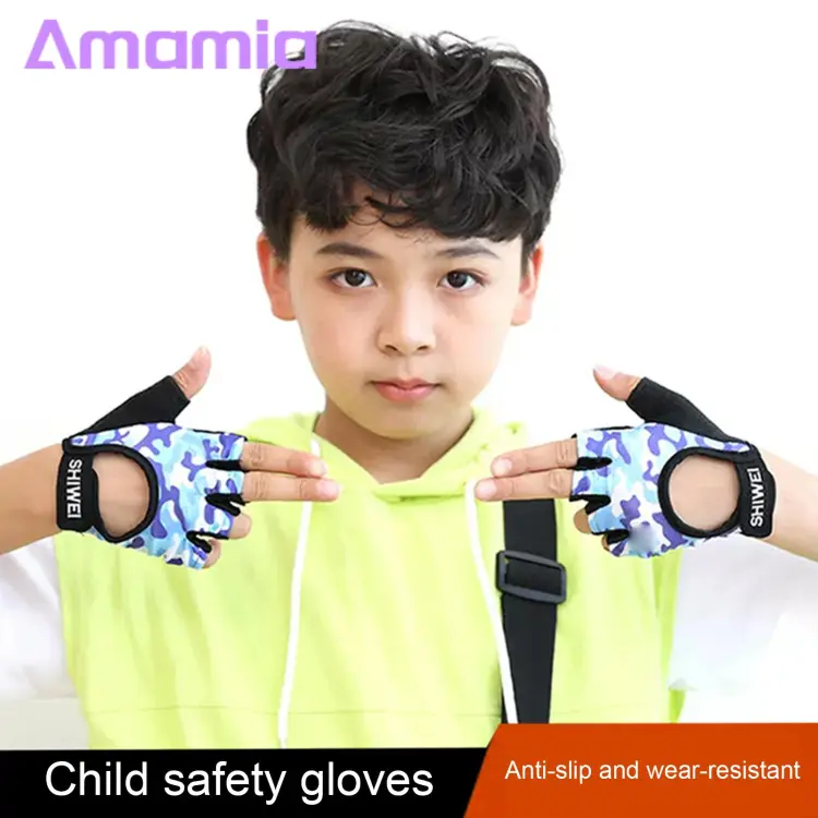 1 Pair Kids Sport Gloves,Kids Half Finger Gloves, Kids Boys Girls Cycling  Gloves, Kids Fishing Gloves for Camping Outdoor Sports
