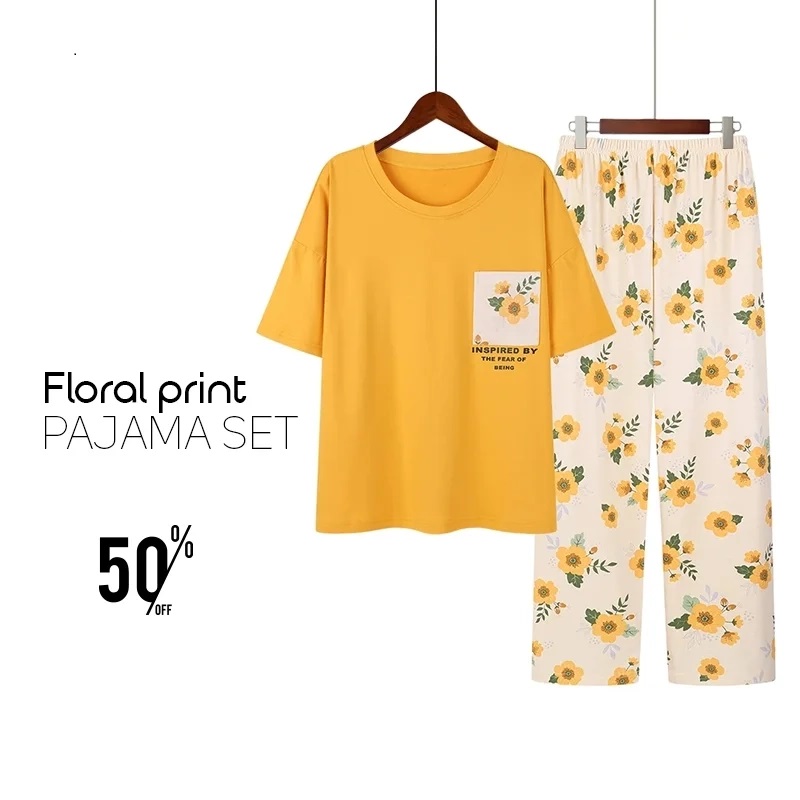 Red Pocket Printed T-Shirt & Floral Printed Trousers - Premium 2-Piece Night Dress for Women & Kids – Soft Cotton Jersey Night Suit Set – Loungewear – Casual Summer PJs Sleeping Suit Available Sizes Adult S to XL, Kids 7-14 Years Siddiqui's Store 01