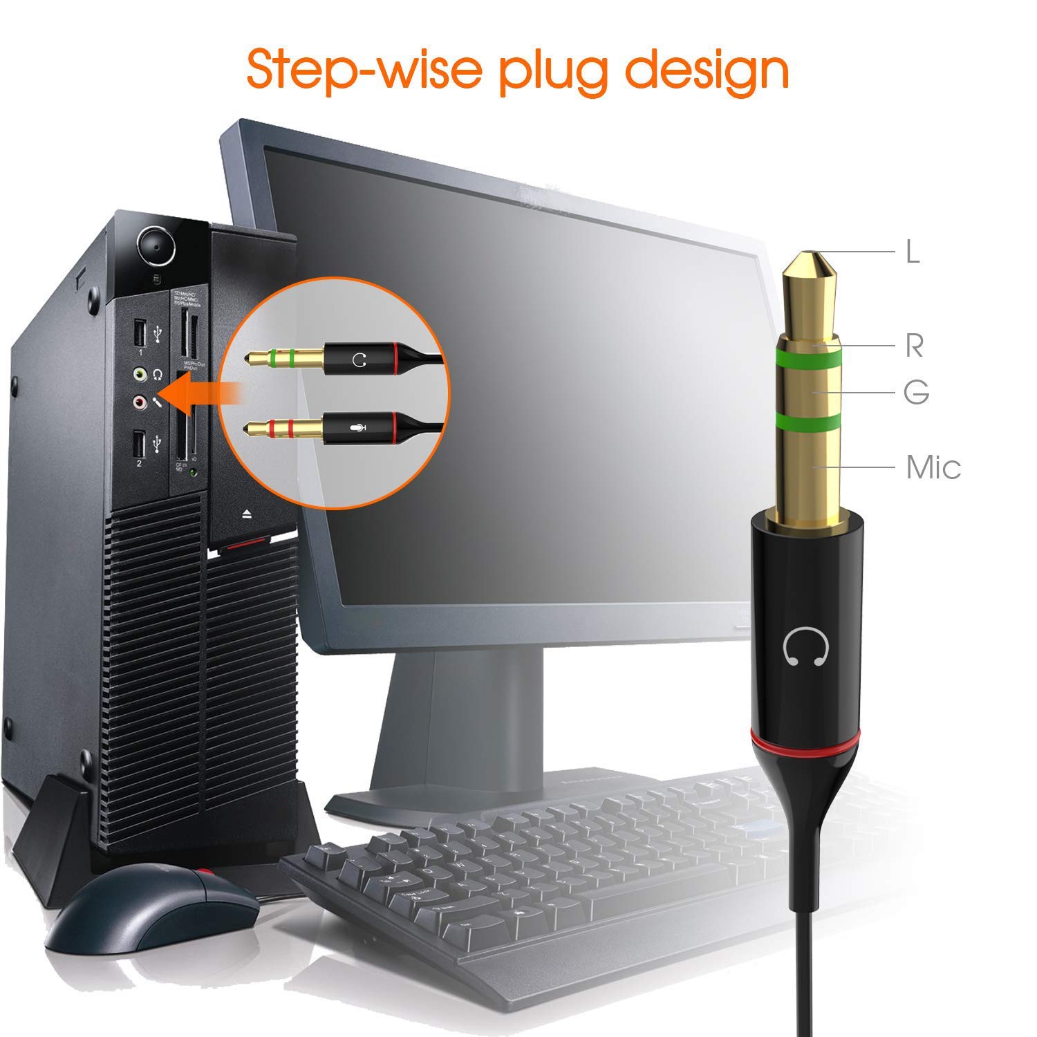 Headphone Splitter for Computer 3.5mm Female to 2 Dual 3.5mm Male Headphone Mic Audio Y Splitter Cable Smartphone Headset to PC Adapter Y Splitter for Headphone & handsfree