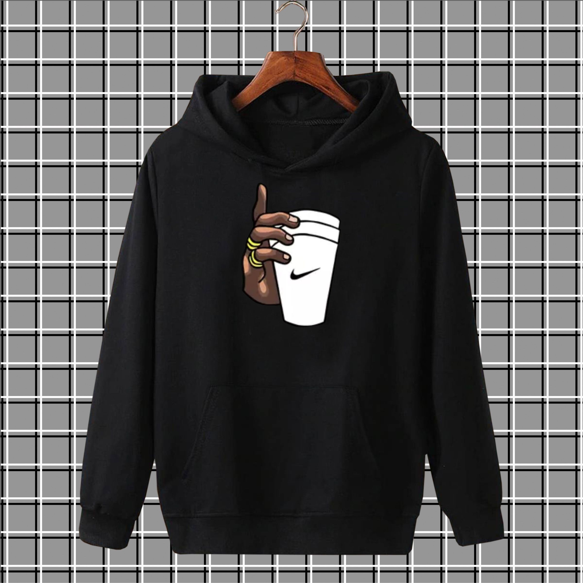 Black printed premium quality kangroo hoodie for men and boys