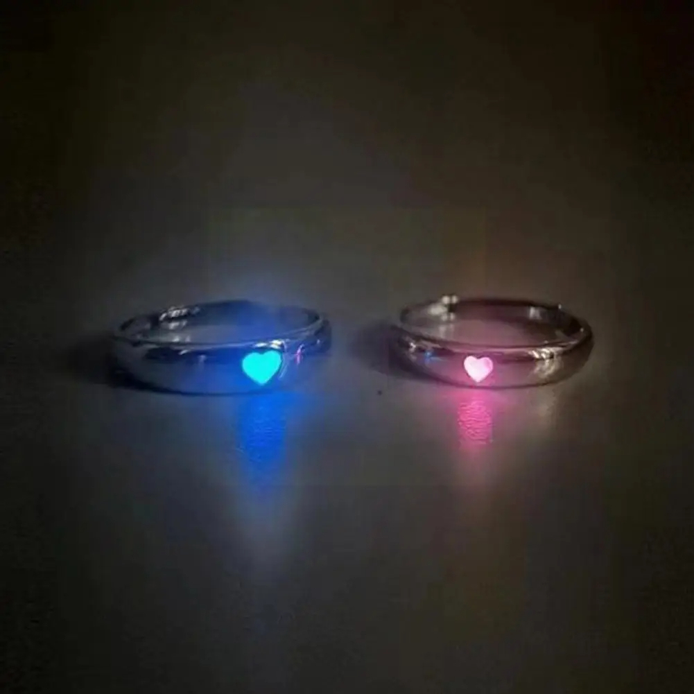 Luminous Glow In Dark Adjustable Love Heart Finger Couples Rings Jewelry Lover Gift