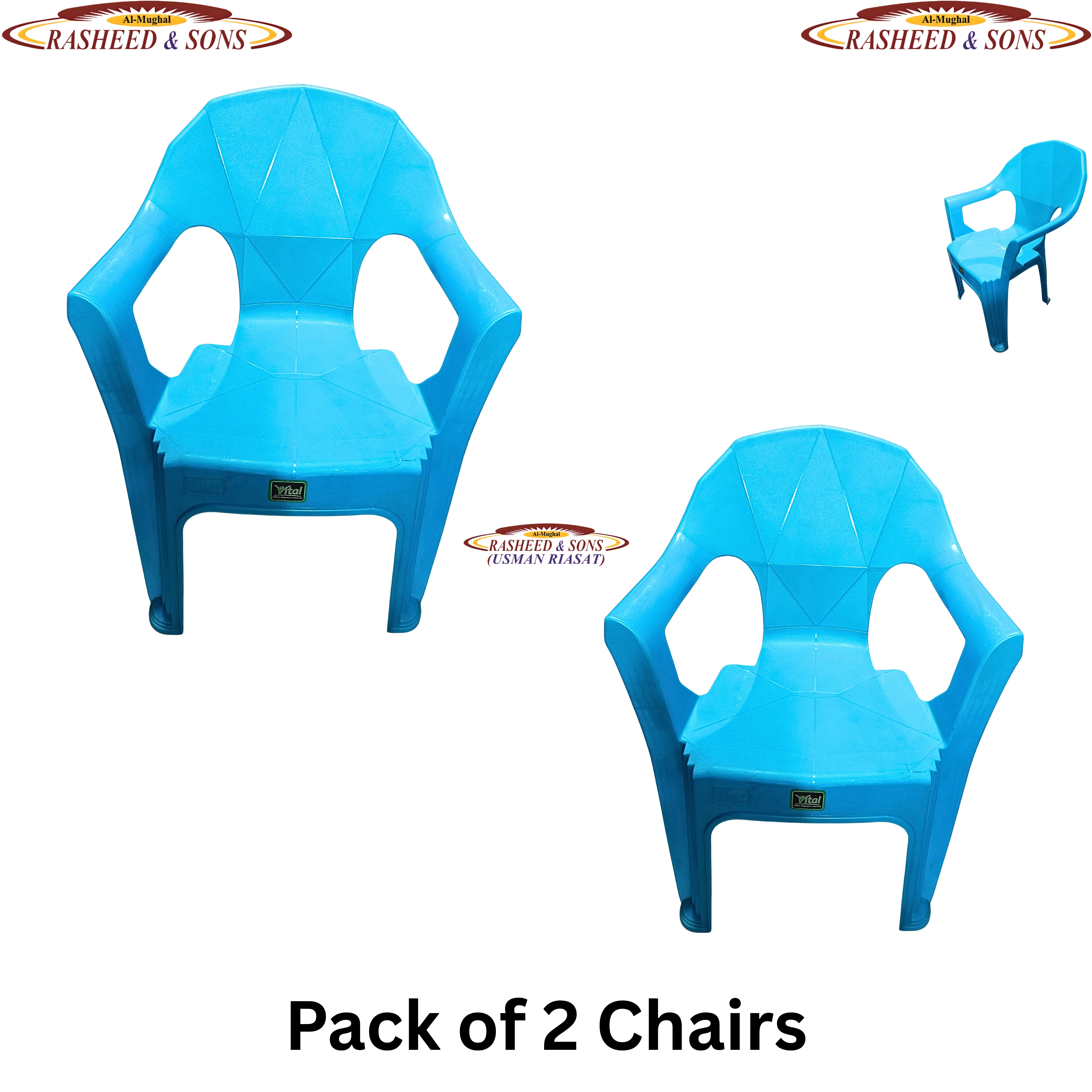 100% Pure Plastic Diamond Chair Set – Garden Patio Balcony Arm Chair – Rasheed & Sons Modern Plastic Chairs – Pack of 1, 2, 4, 6 with Fixed Table or Folding Tabl