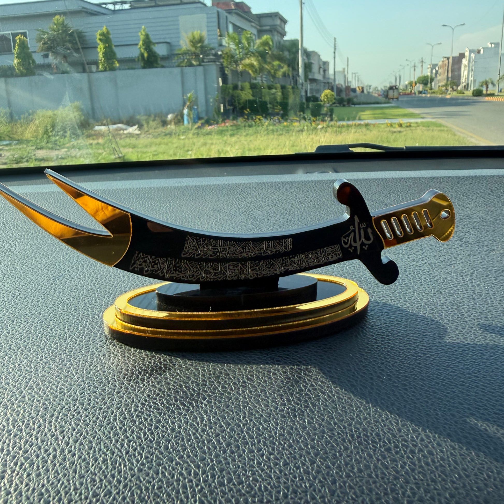 Zulifqar shape Car Dashboard Stand with Ayat ul Kursi & Safar ki Dua | Car dash board accessories | Car accessories