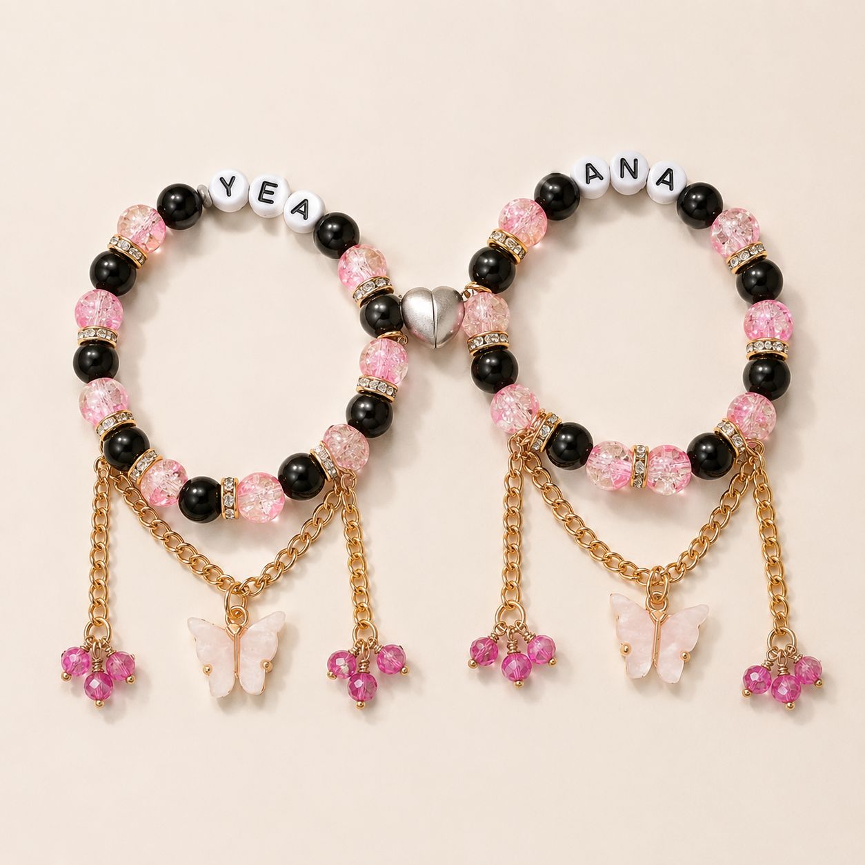 Custom Name Beaded Friendship Bracelet for Girls | Customized Name Beaded Bracelet with Butterfly Charm | Handmade Personalized  Name Beads Jewelry Gift for Best Friend & Sister