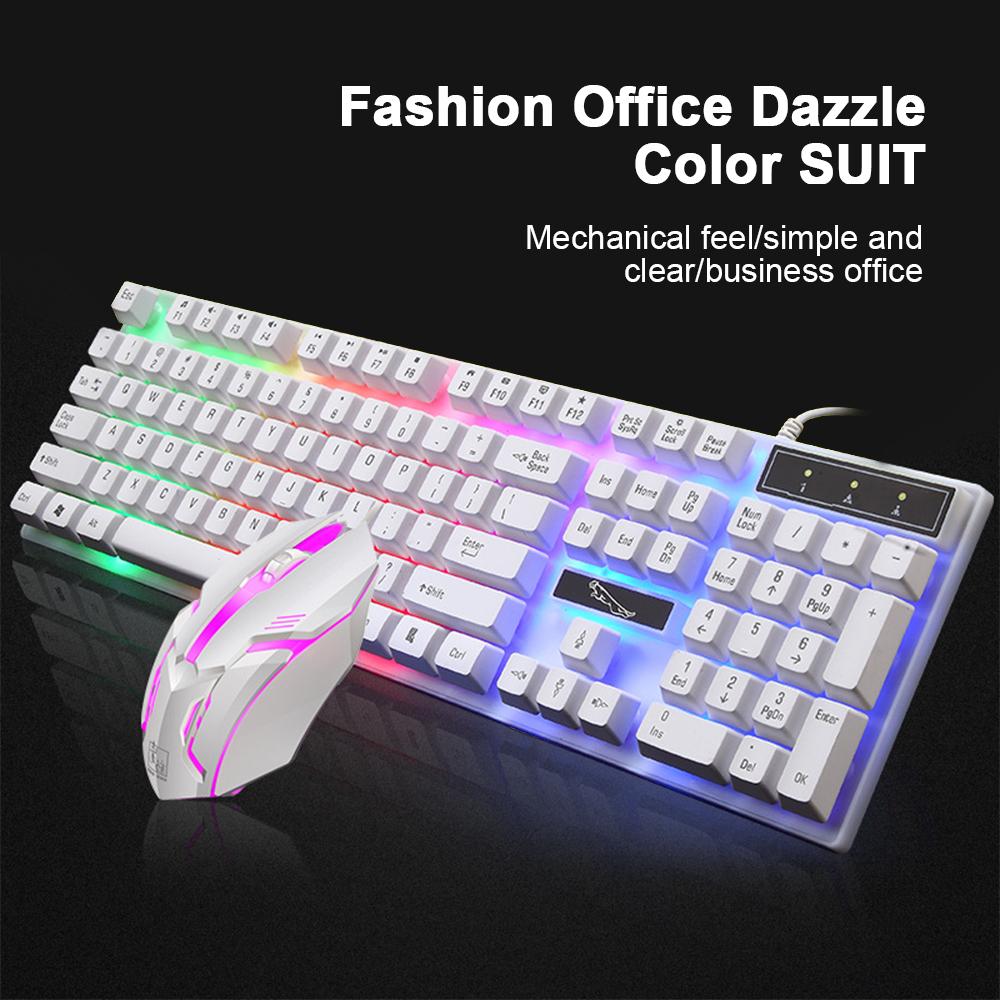 G21B USB Wired 104 Keys Keyboard & Mouse Set RainbowColor Backlight