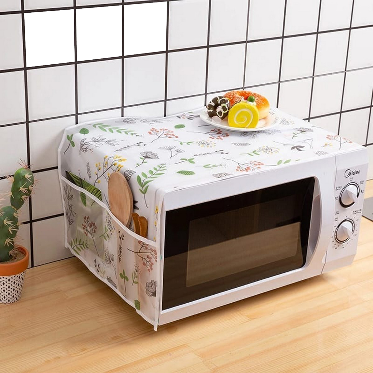 YETI Microwave Dust Cover Cotton Printing Dust Cover Waterproof Dustproof Oilproof Double Pocket Storage Bag Microwave Oven Cover
