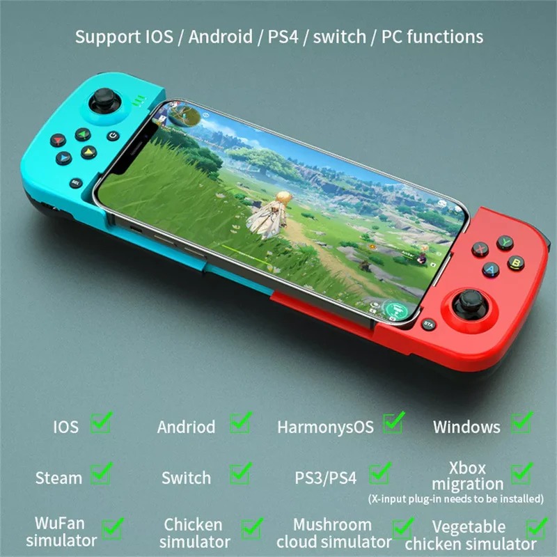 ELECTRO WOLF Wireless Retractable Gamepad 3D Joystick Bluetooth-compatible Mobile Phone Gamepad Controller for Pc/ios/android - Direct Play (BSP-D3) (Blue & Red)