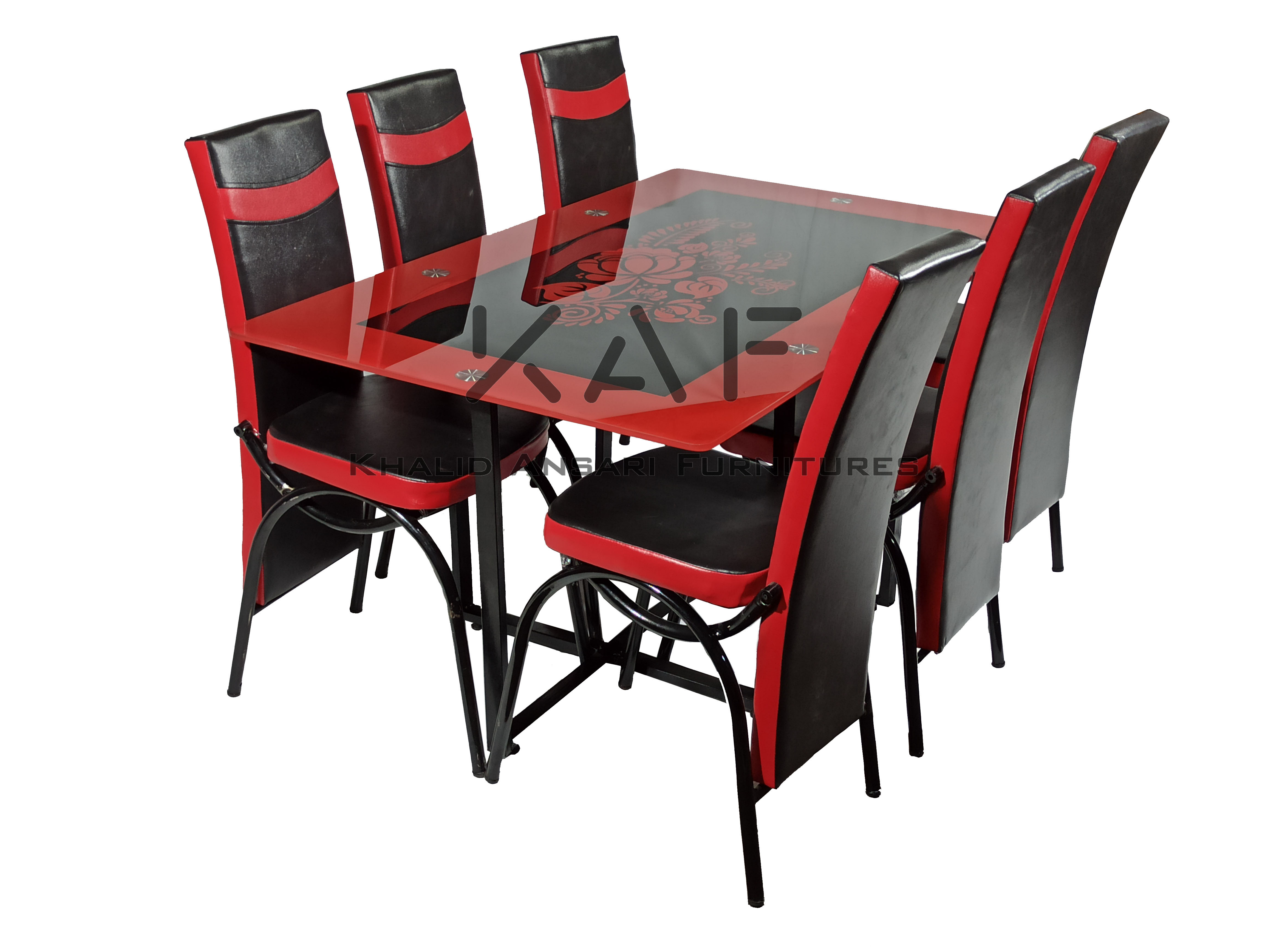Dining Table Red Black Moti Flower Design 36*60 – Person