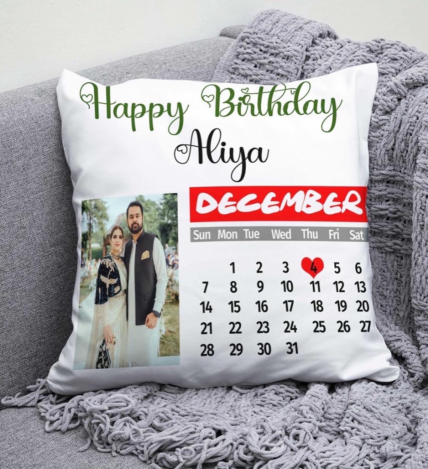 Customized Calendar Cushion with Name and Photo Stylish Design Premium Quality Pillow Cover