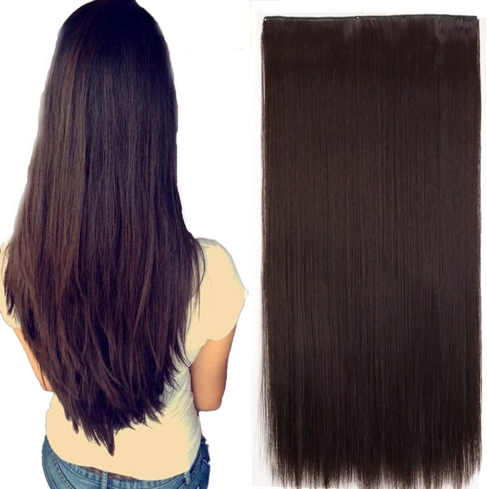 Natural Brown 30 Inch 5 Clips Synthetic Hair Extension Wig Fashion Long Straight Full Hair