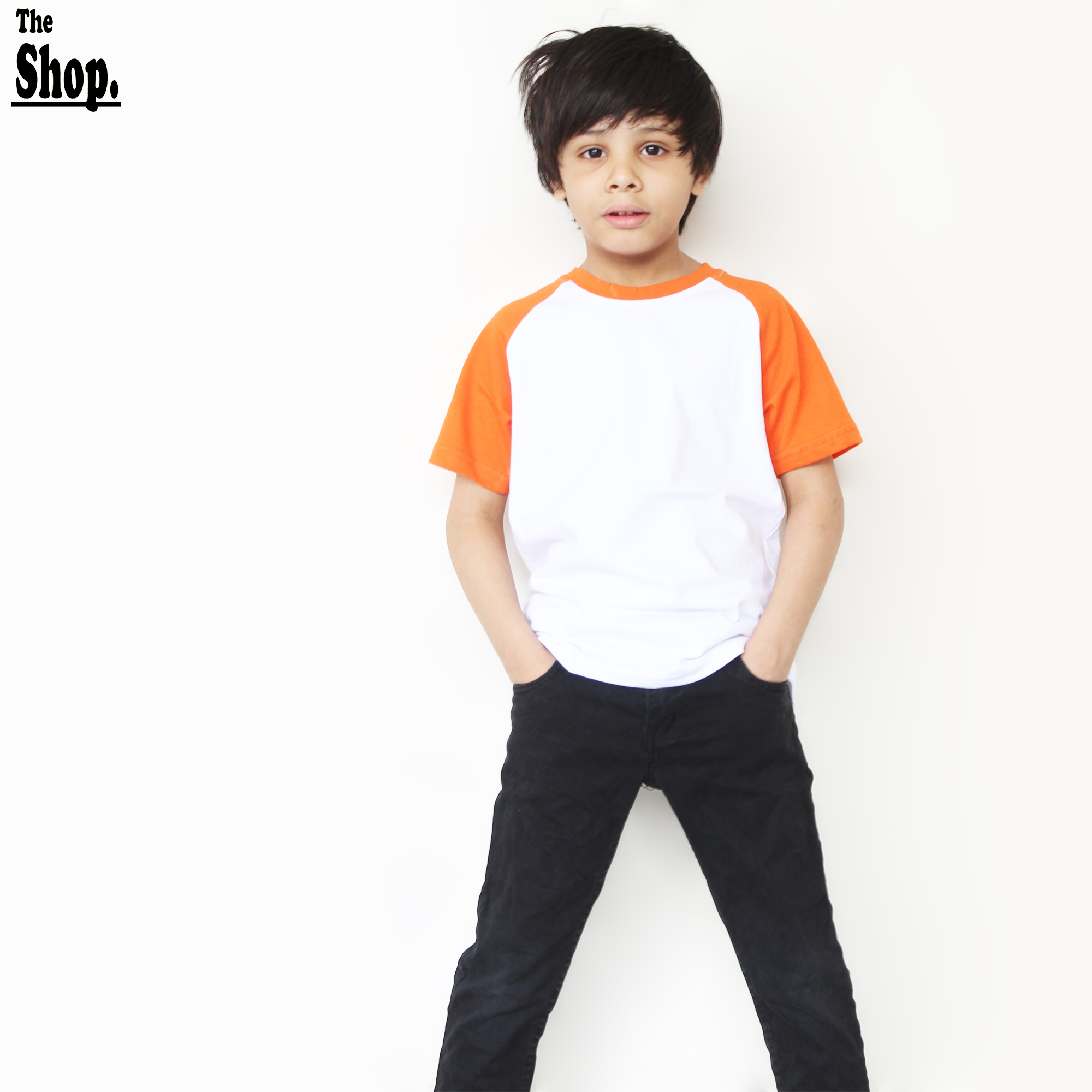 The Shop - Contrast Orange Sleeves Raglan TShirt For Boys & Girls, 1 Years To 14 Years - RS-OW1