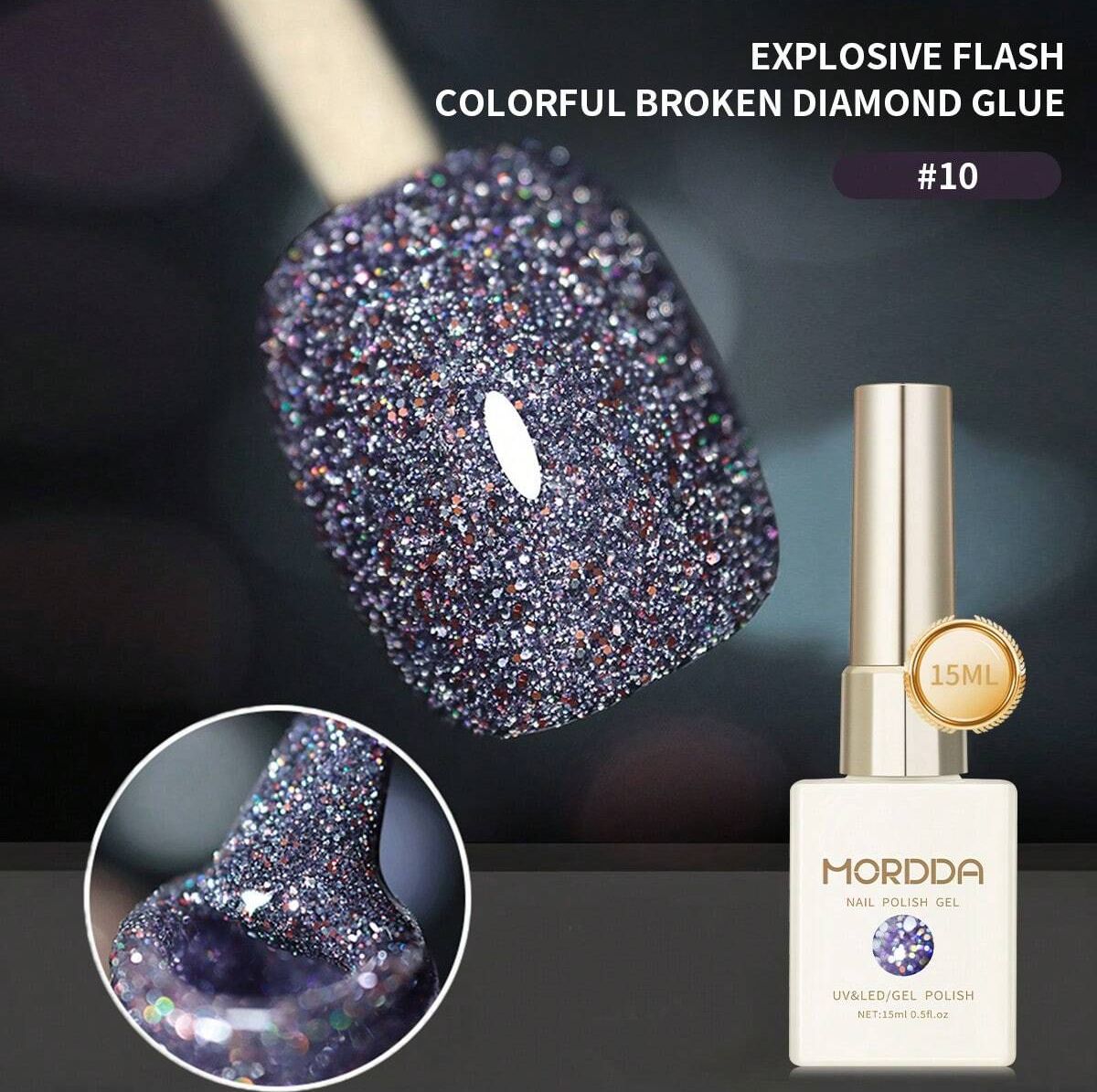 Flash Reflective Broken Rhinestone Gel Polish 15ml - Shiny Crystal Glitter Soak Off Nail Art UV/LED Gel