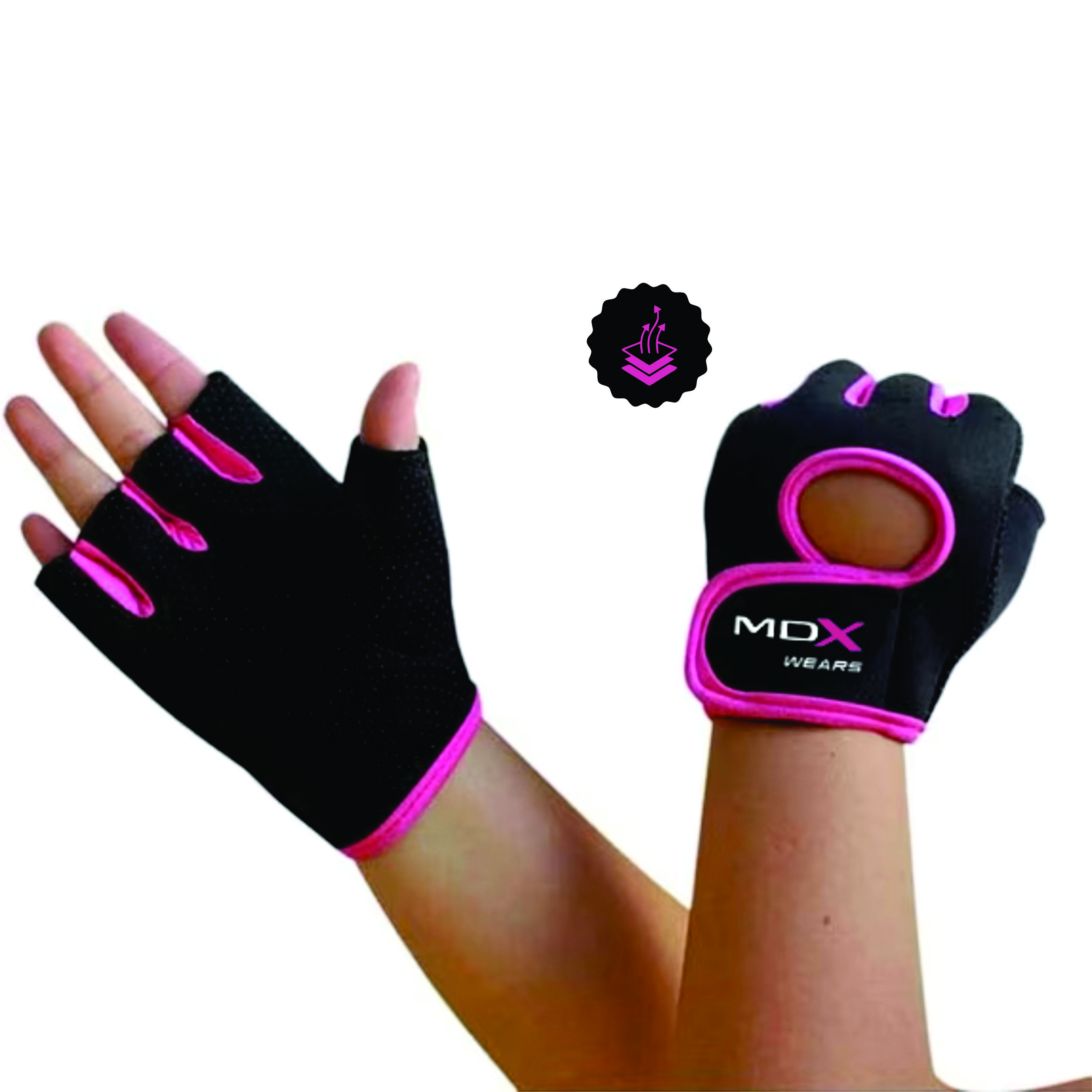 MDX Wears Half Finger Gym Gloves for Women – Fitness, Weightlifting & Workout Gloves (Black & Pink)