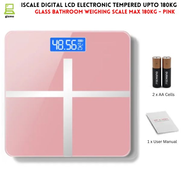 Upto 180kg iScale Rechargeable Weight Machine - 8mm Tempered Glass - Digital Heavy Duty Electronic Weighing Scale with Dual LED Display - Heavy Electric Weight Machine With Durable Steel Quality - For Home & Personal Use - Black//Blue/Silver