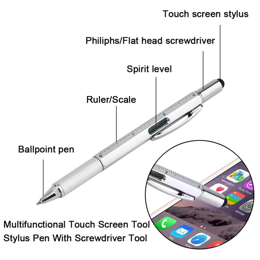 7 in 1 Multifunctional Touch Screen Stylus Ballpoint Pen with Screwdriver Spirit Level Scale Ruler Full Metal