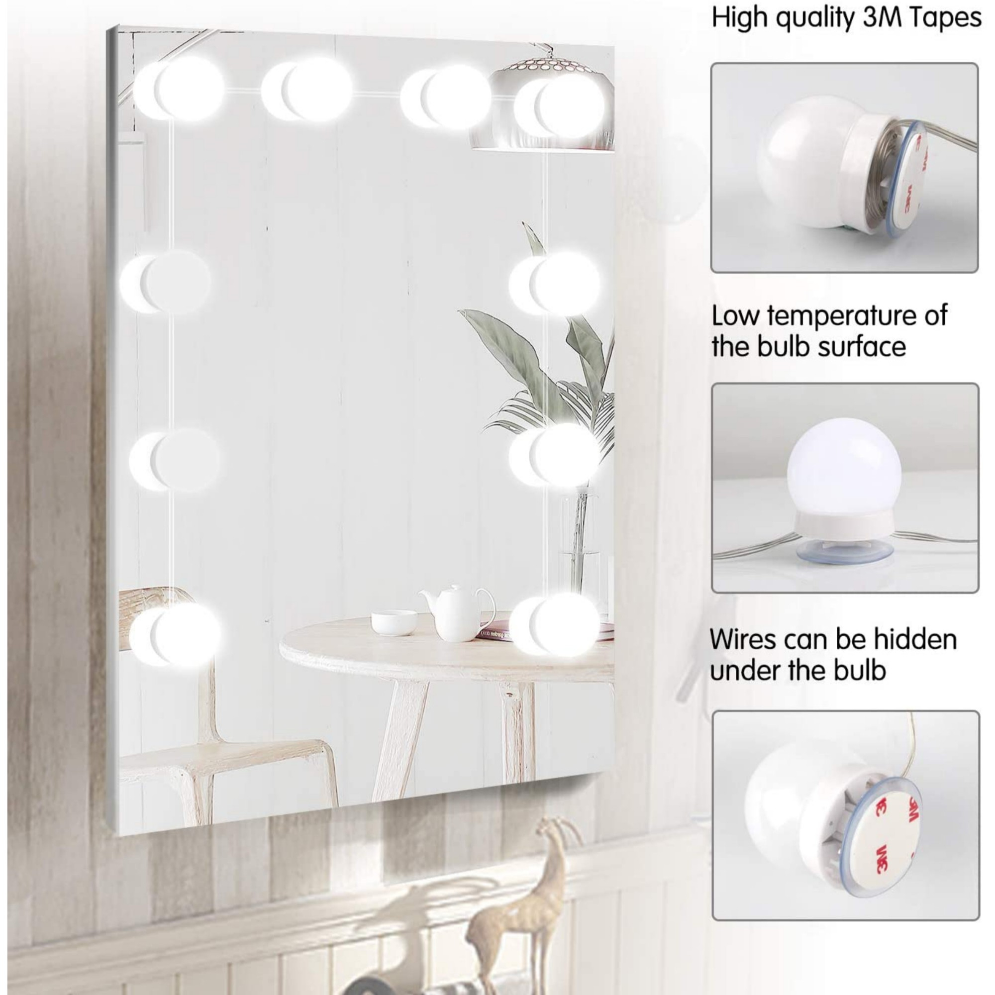 Vanity Light LED Bulbs for Makeup Mirror Stand | 10 Bulbs with 3 Light Modes