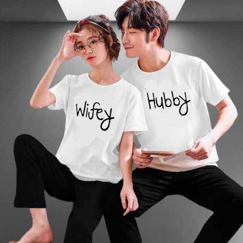 Pack of 4 Piece Matching Couple dress New Summer Collection Printed Couple Night Dress Couple Matching T-Shirts – Wifey & Hubby Print | Casual Cotton Tee for Men & Women