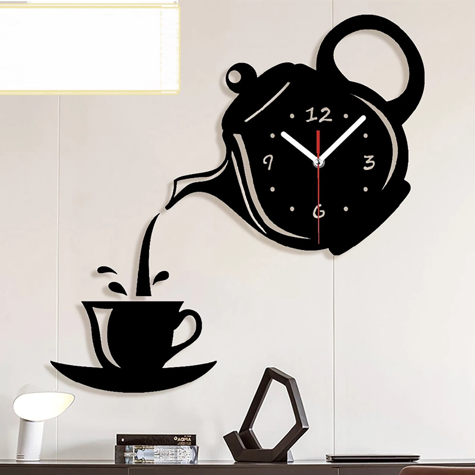 coffee cup and kettle design wall clock, clock for kitchen, stylish clock for kitchen, kitchen clock, wooden clock for kitchen