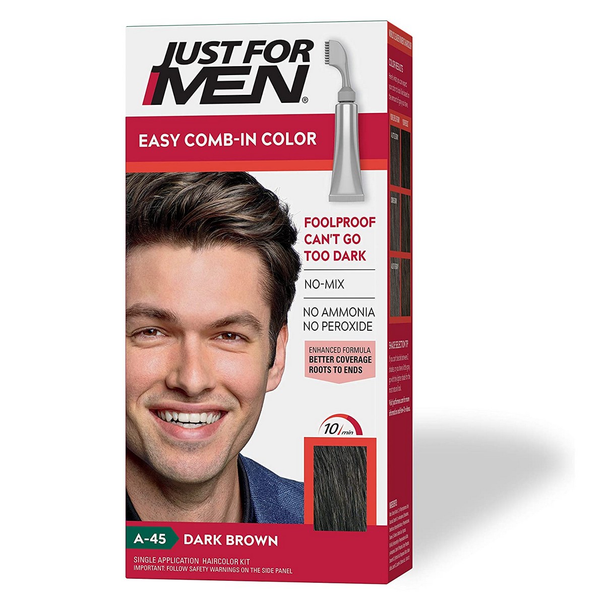 Men Easy Comb-in Color (formerly Autostop), Gray Hair Coloring For Men With Comb Applicator - Dark Brown, A-45