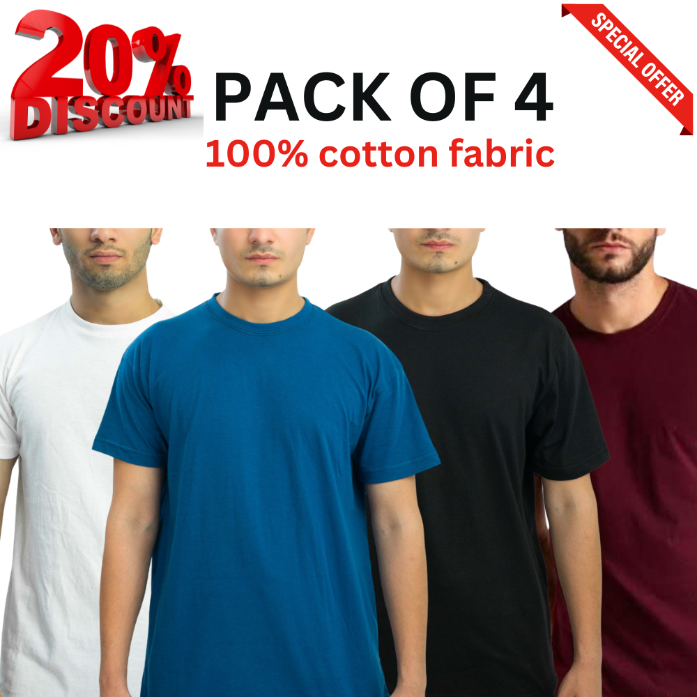 Pack Of 4 Basic T-shirts For Men - Half Sleeve T-Shirts - Soft & Comfortable Fabric T-shirts For Men - Premium Quality Basic Round Neck T-shirt For Men - Stylish Summer Cotton T-Shirts For Men And Boys - Unisex T-Shirts - Workout T-Shirts For Boys