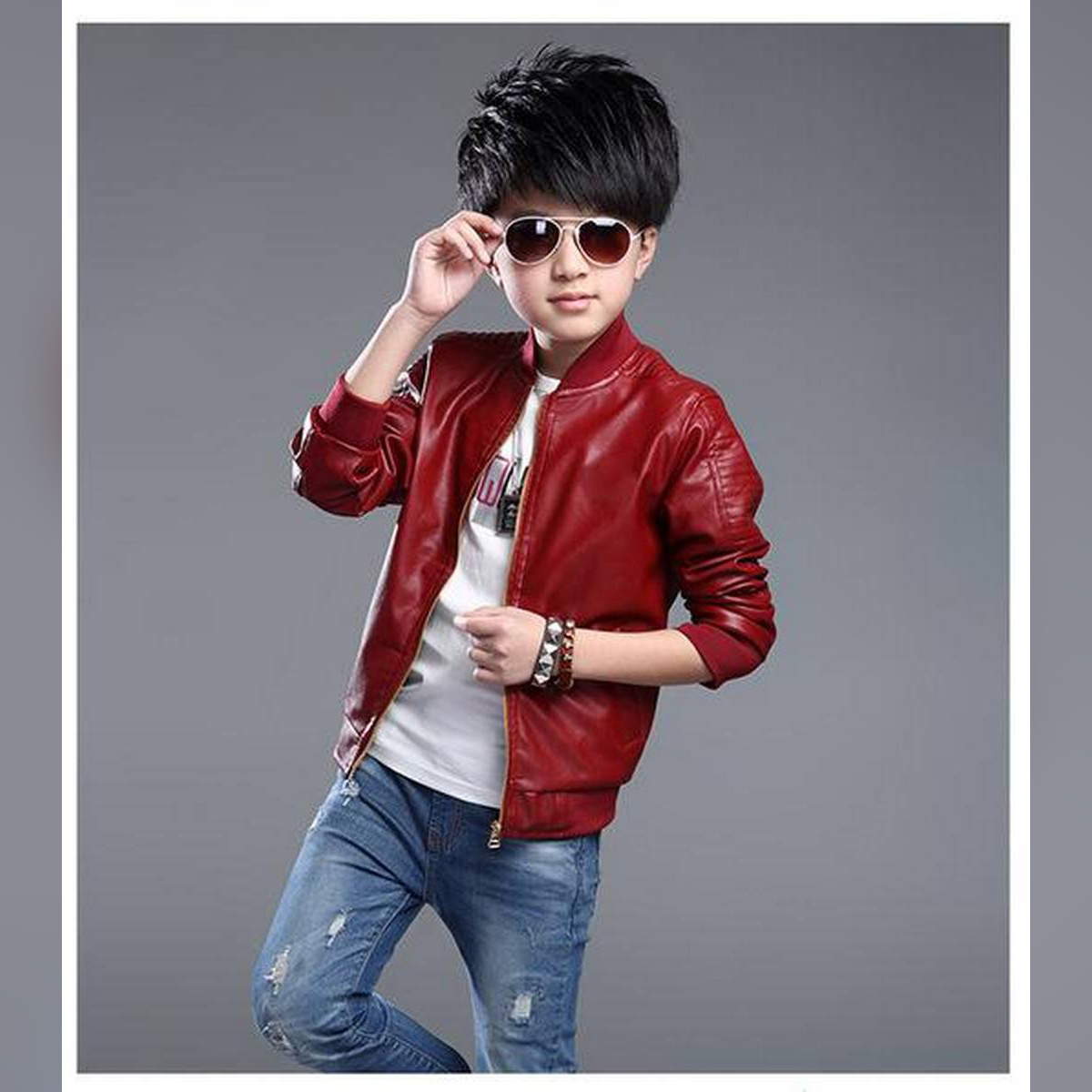 boys red leather jacket