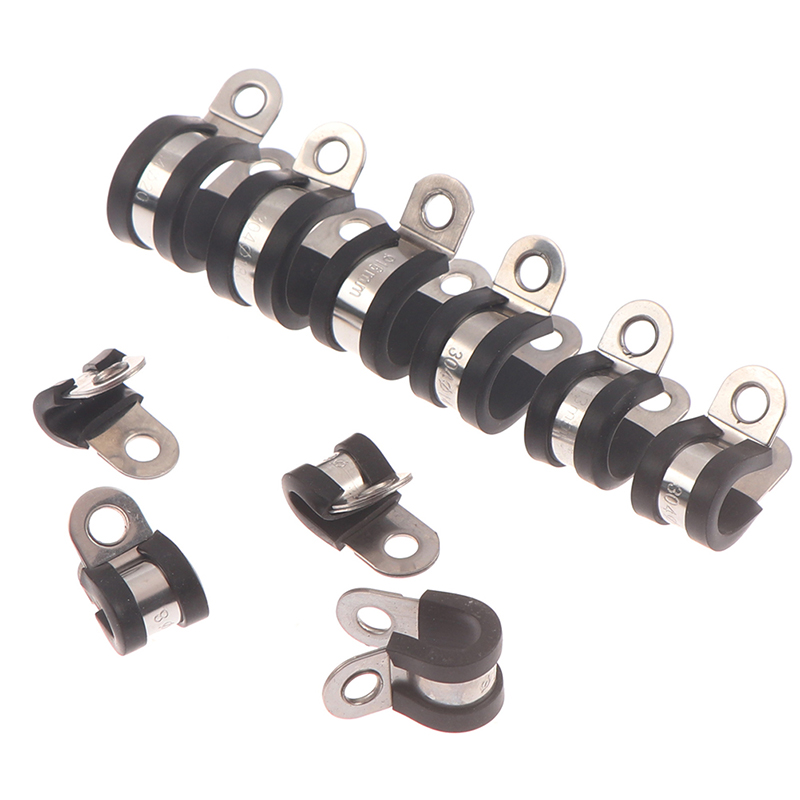 2pcs 304 Stainless Steel Rubber Lined P Clips Cable Mounting Hose Pipe