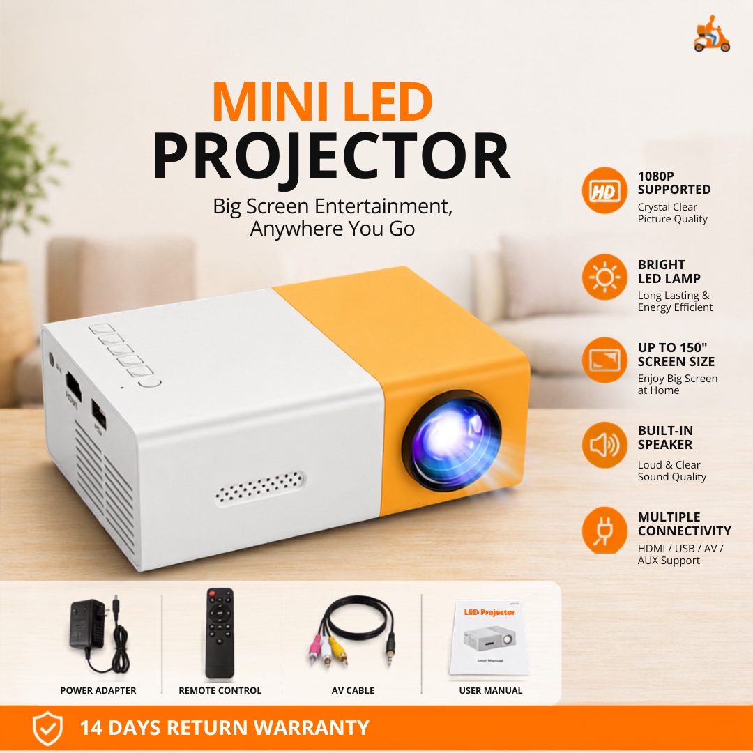 Tabish Trader Mini Portable Projector - HD 1080P Supported - LED Pocket Projector for Home Theater & Outdoor Movies - Multimedia Video Player - Compatible with HDMI, USB, AV & Smartphone